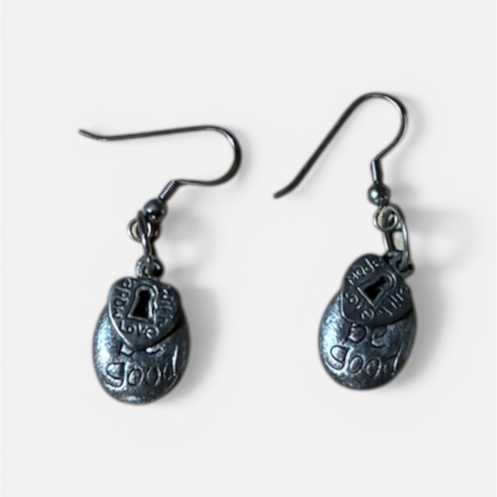 Love Key Black Oval Charm Drop Earrings